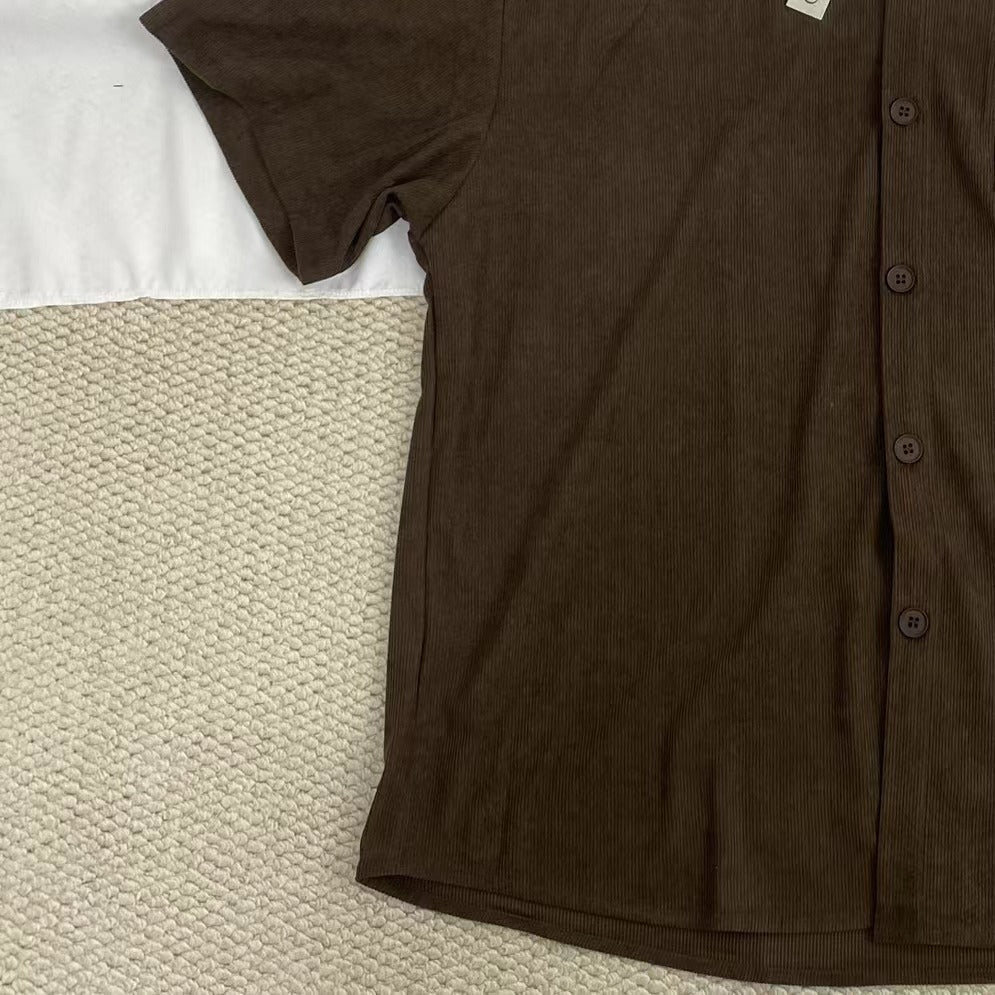 Letter Embroidered Corduroy Shirt