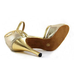 Women's Gold Leatherette Customized Heel Salsa Latin Dance Shoes Ballroom Dance Shoes