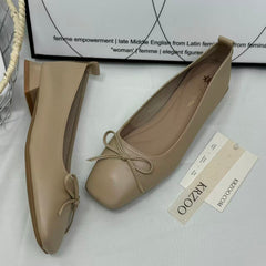 Round-toe low-heeled soft leather shoes