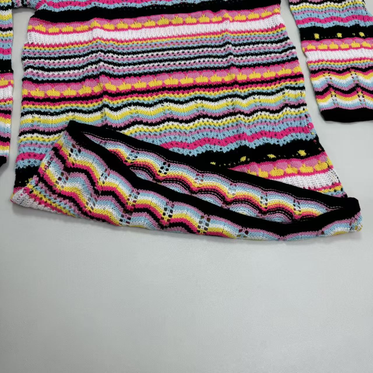 Rainbow-striped pullover mid-length sweater