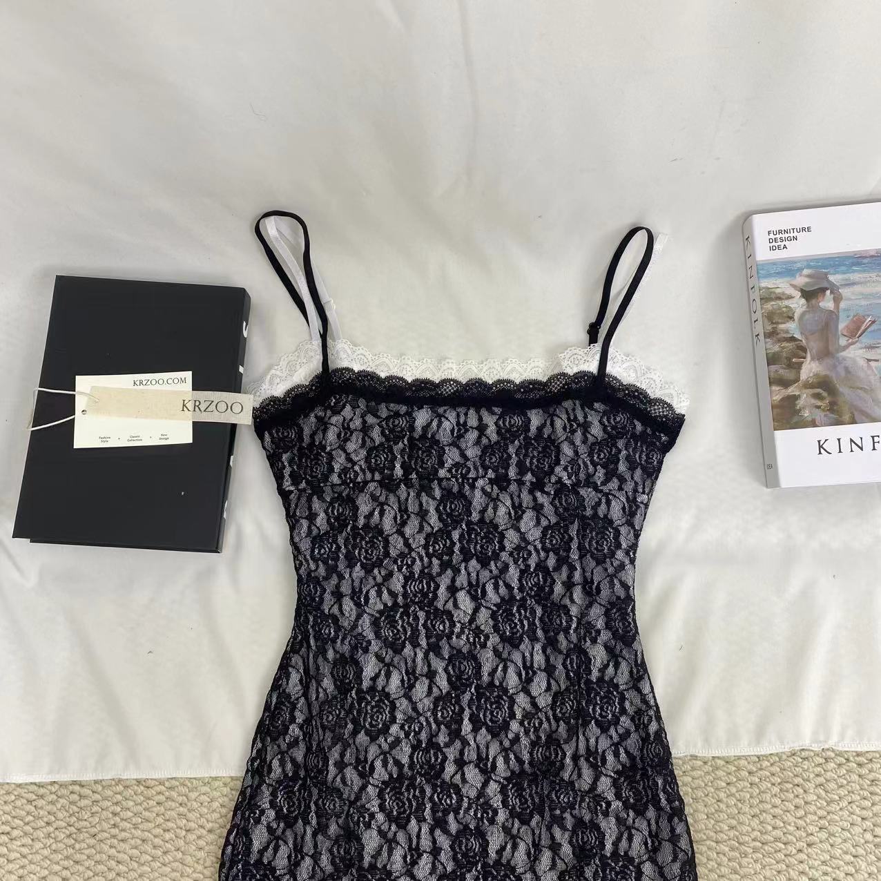 Black And White Lace Strap Dress