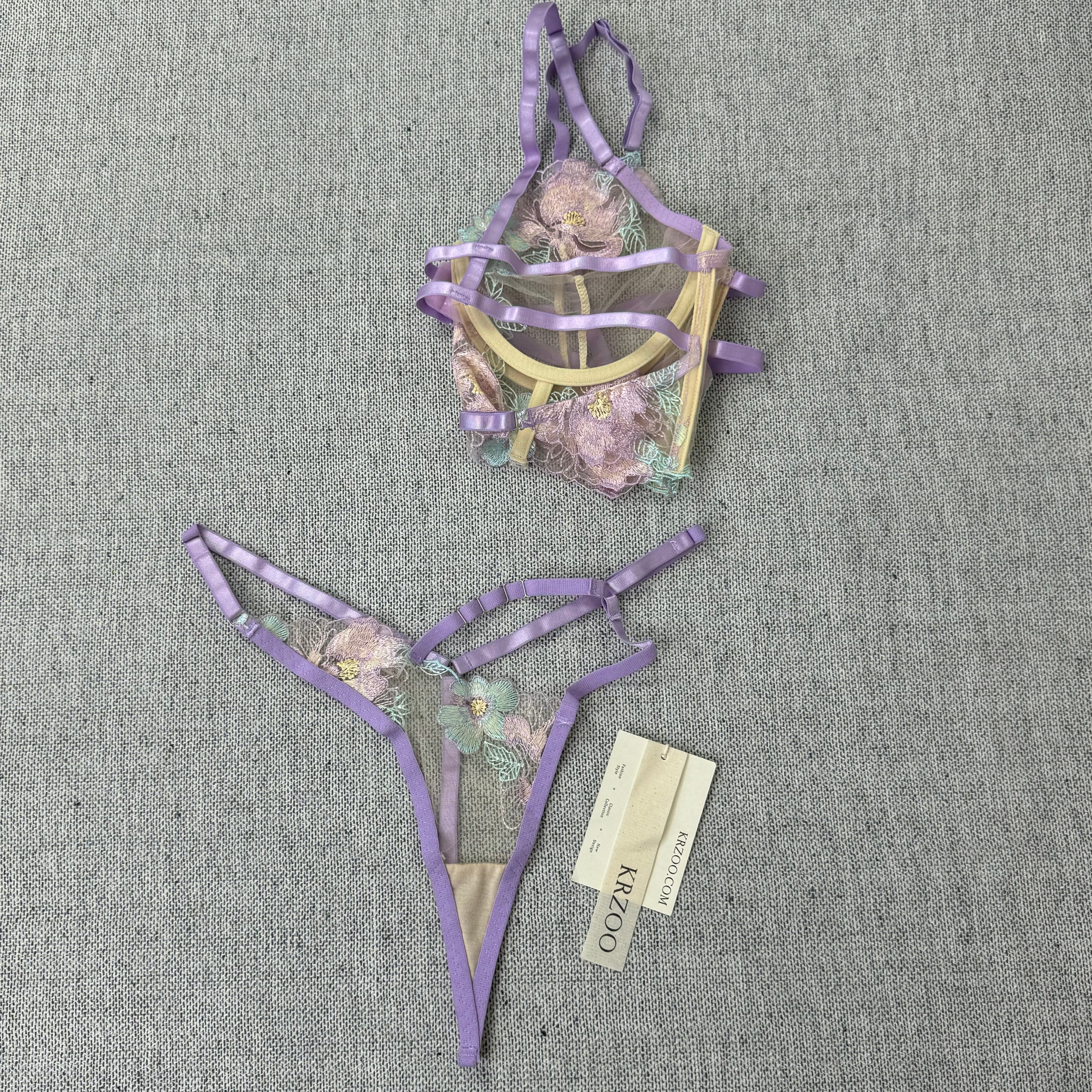 Heavy-duty embroidered floral lingerie set