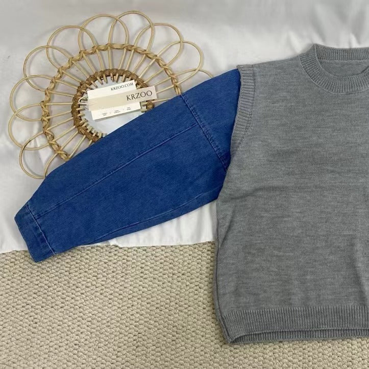 Denim Faux Two-Piece Sweater