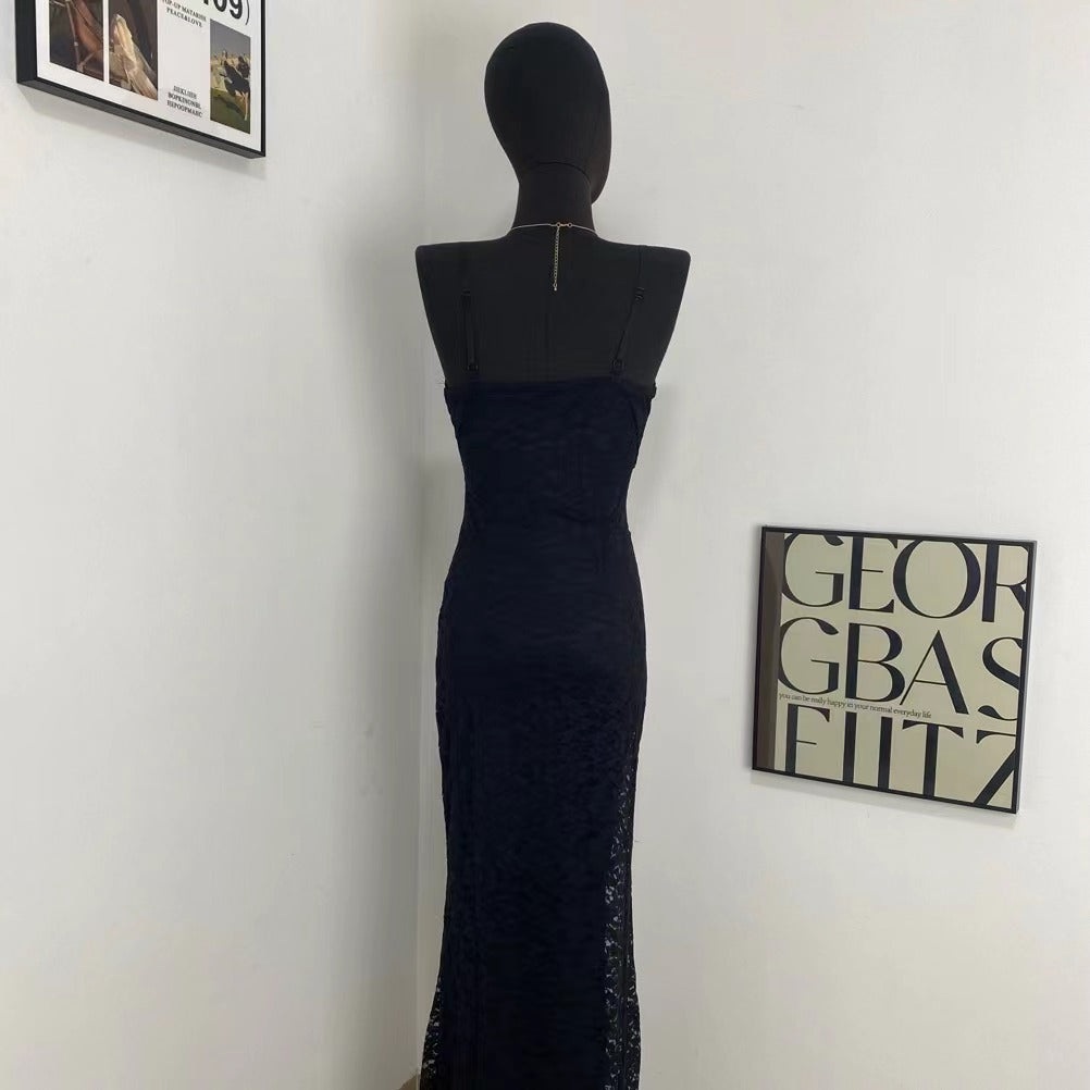 Black V-neck Lace Dress