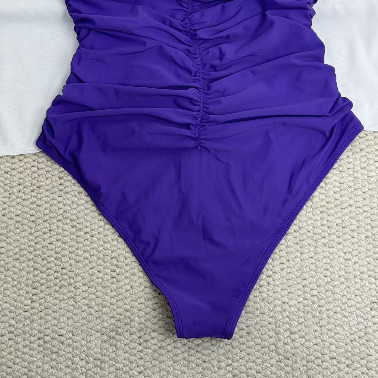 Solid-Color Ruched One-Piece Swimsuit