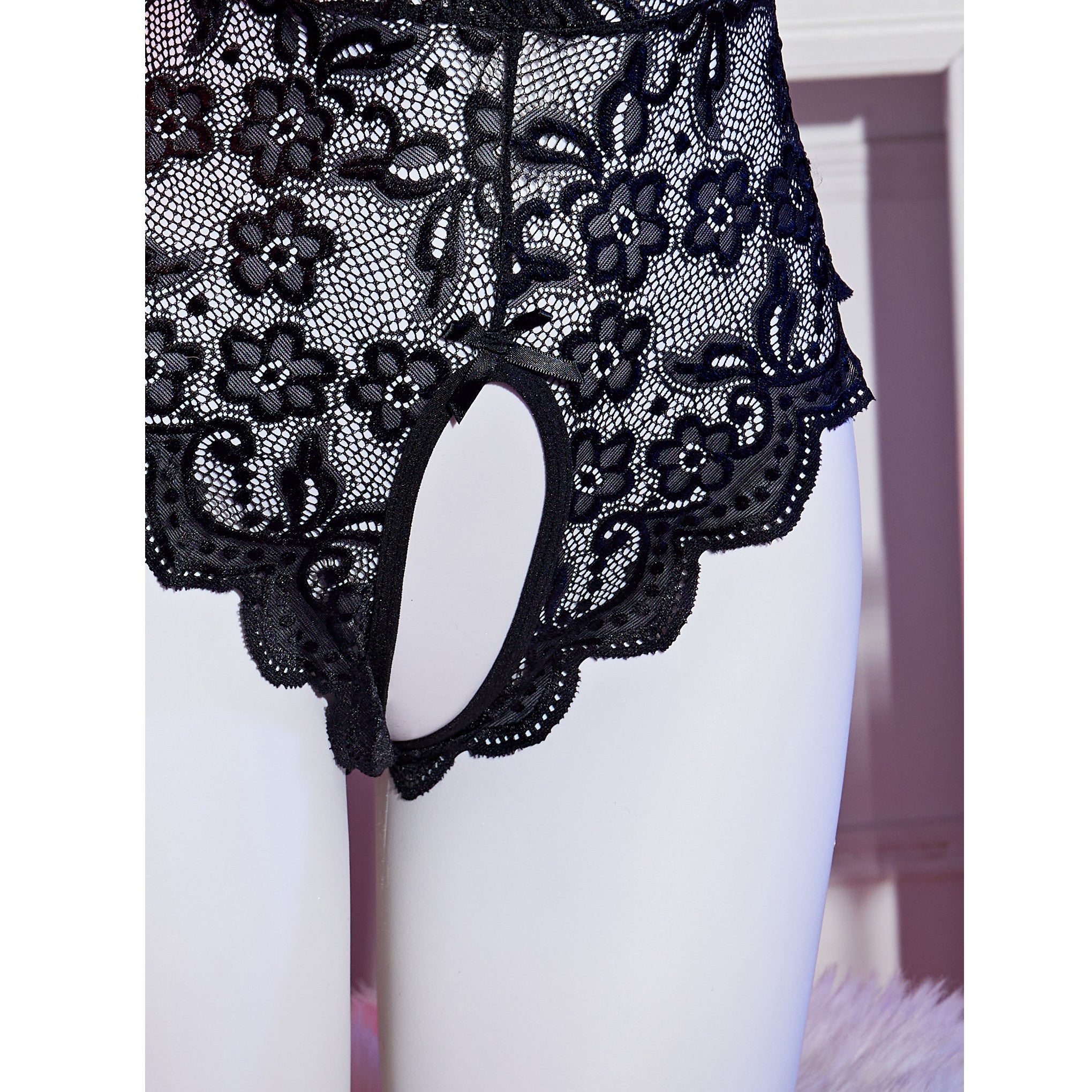 Model LT201Cross Hollow Crotchless Fishnet Bodysuits