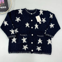 Dark blue star-patterned knitted sweater coat