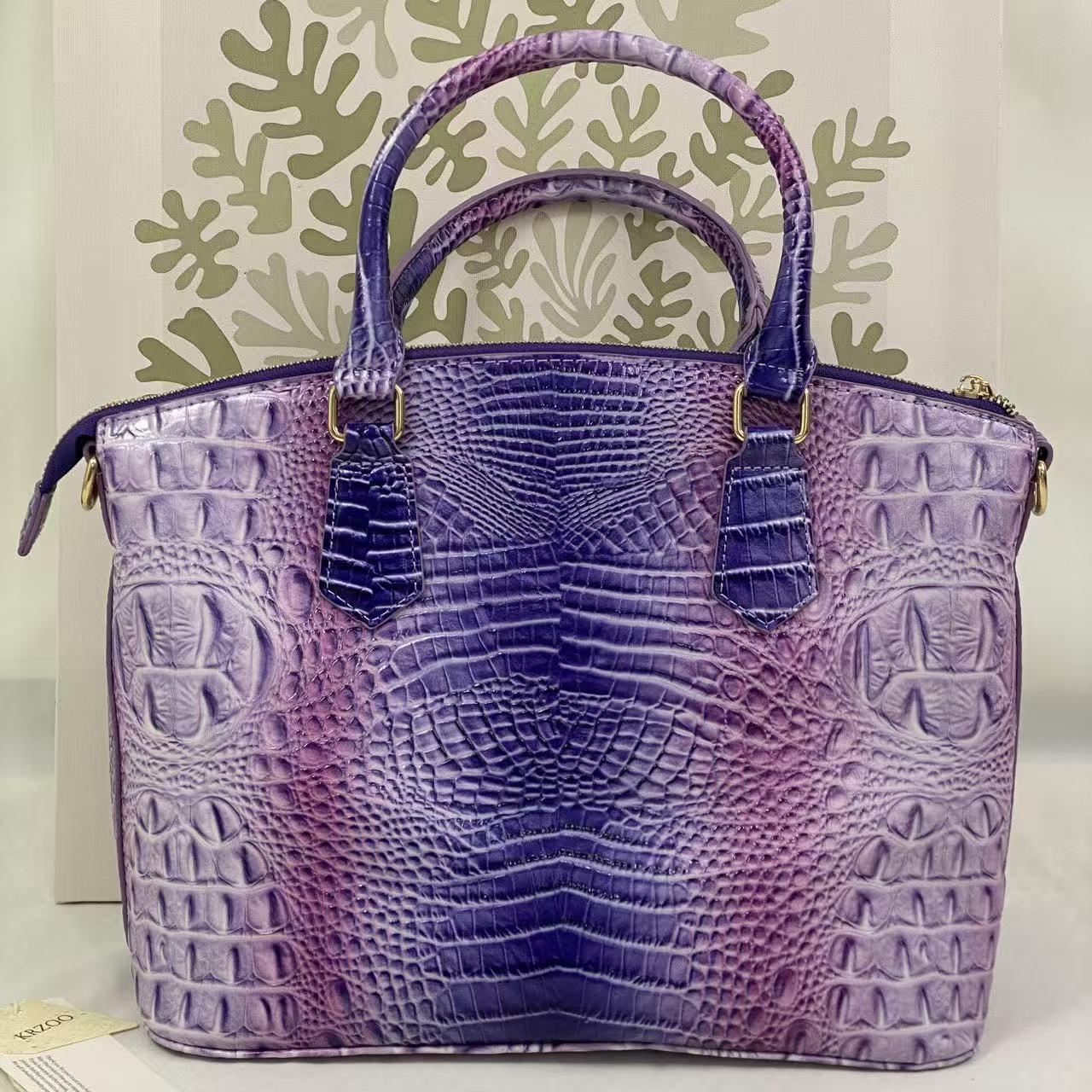 Multi-color crocodile-patterned Brahmin bag