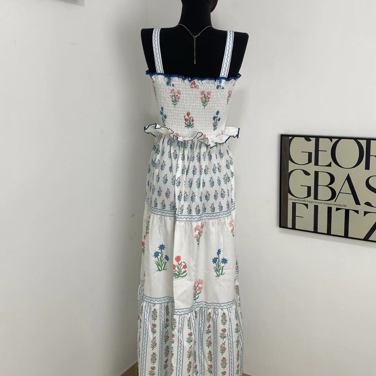 Floral Print Sundress With Wavy Edges