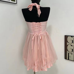 Sweet Herringbone Halterneck Dress