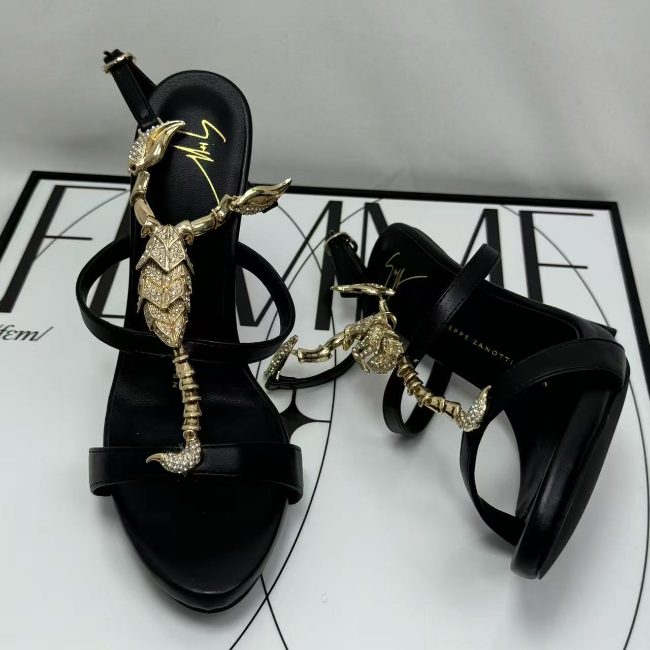 Gold water droplet spider toe stiletto heels