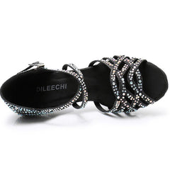 Women's Black Rhinestone Sparkling Glitter Customized Heel Dance Shoes
