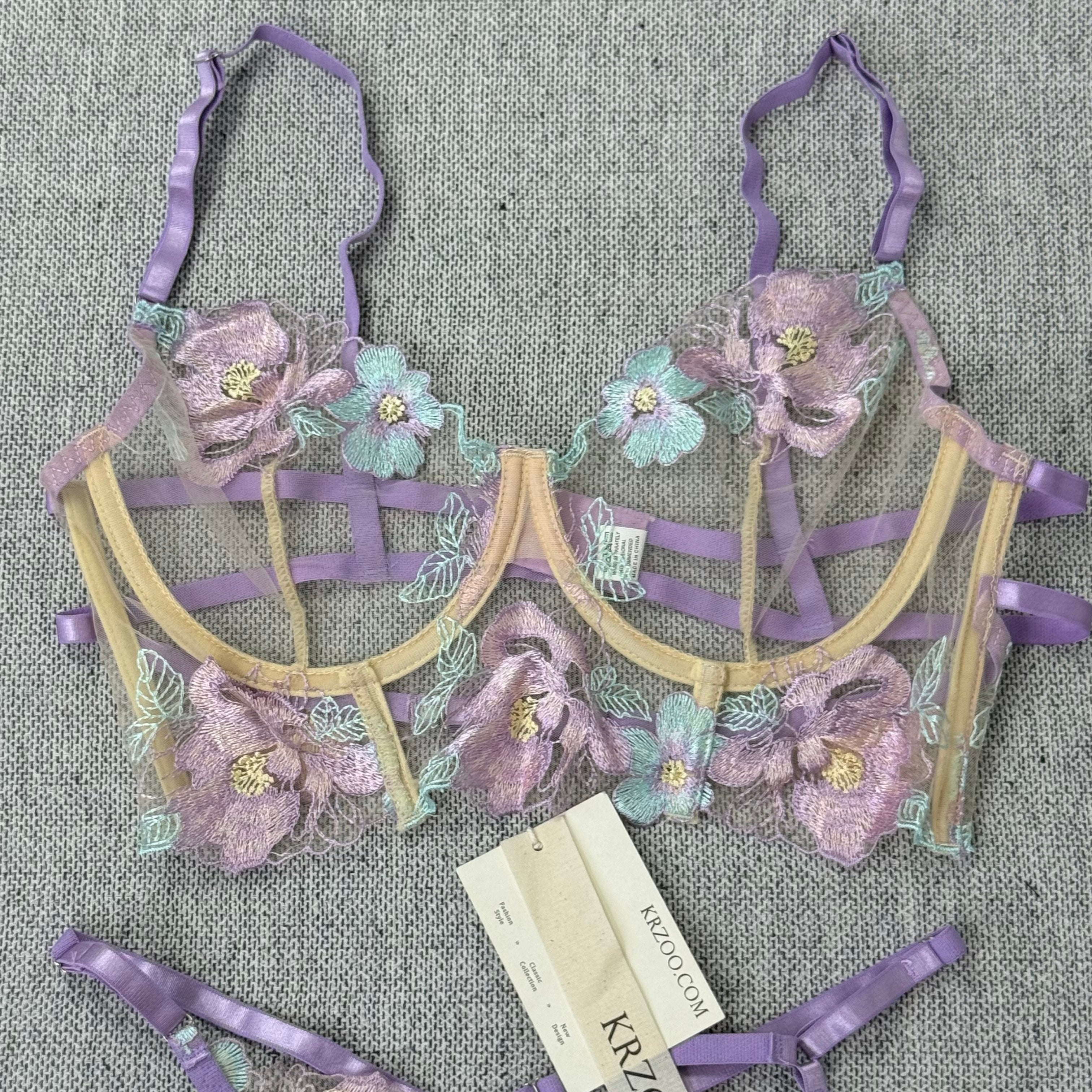 Heavy-duty embroidered floral lingerie set