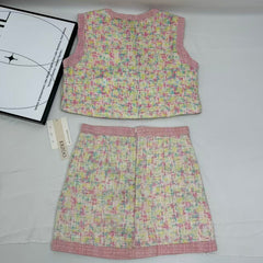 Colorful short jacket and high-waisted skirt set