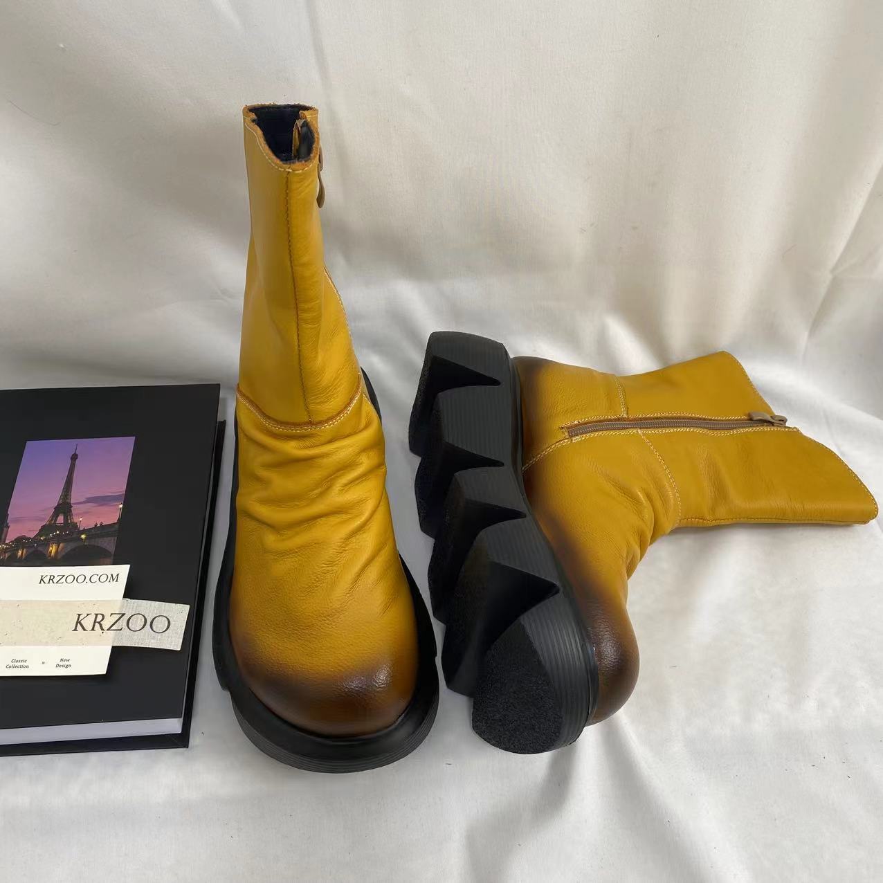 Platform Pleated Ankle Boots