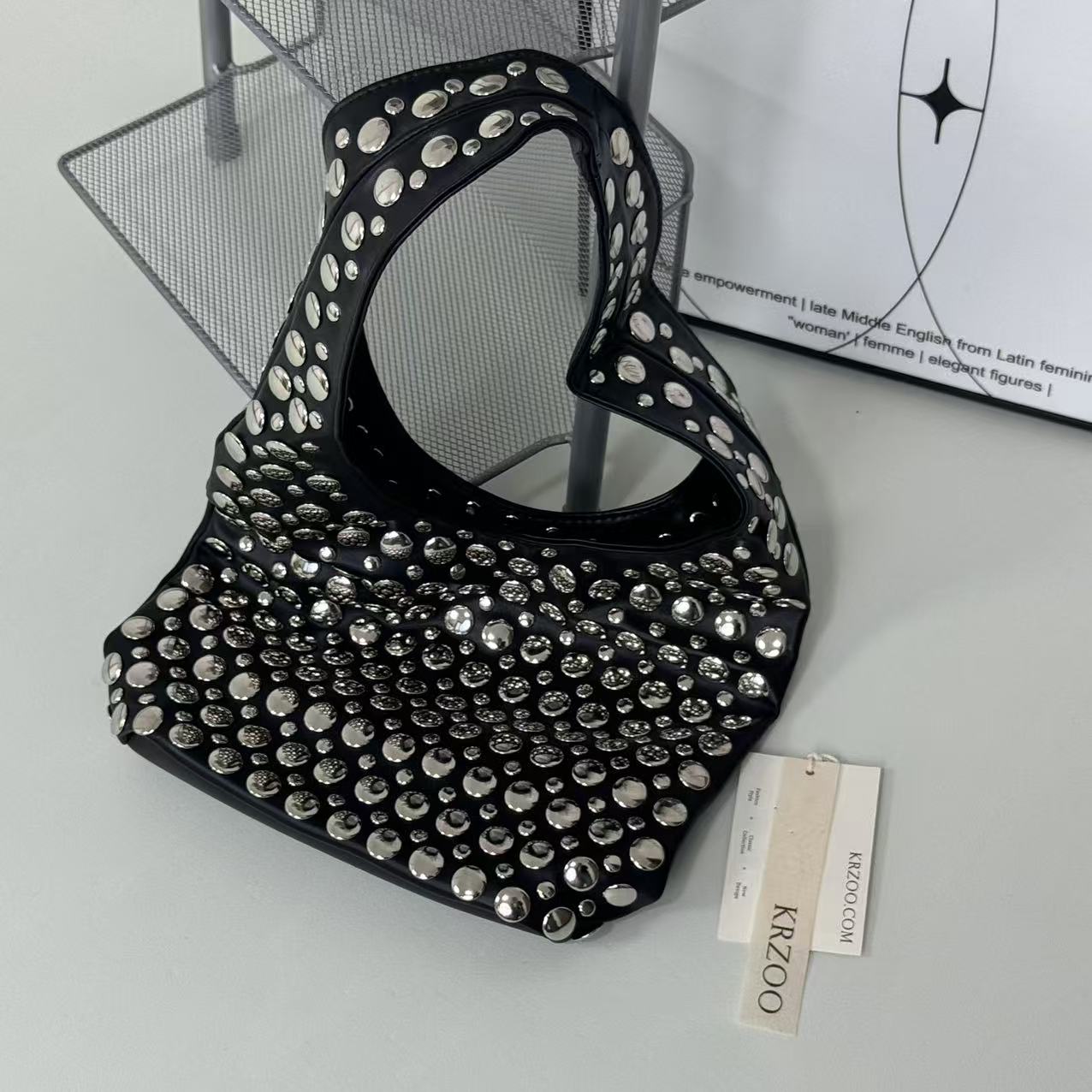 Punk rivet-studded matte shoulder bag