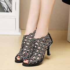Women's Satin Rhinestone Customized Heels Dance Boots Salsa Dancing Shoes