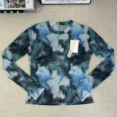 Printed round-neck mesh fitted t-shirt