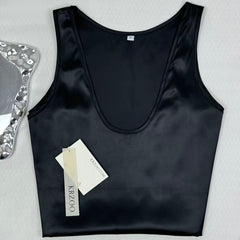 Silk round-neck tank top with straps