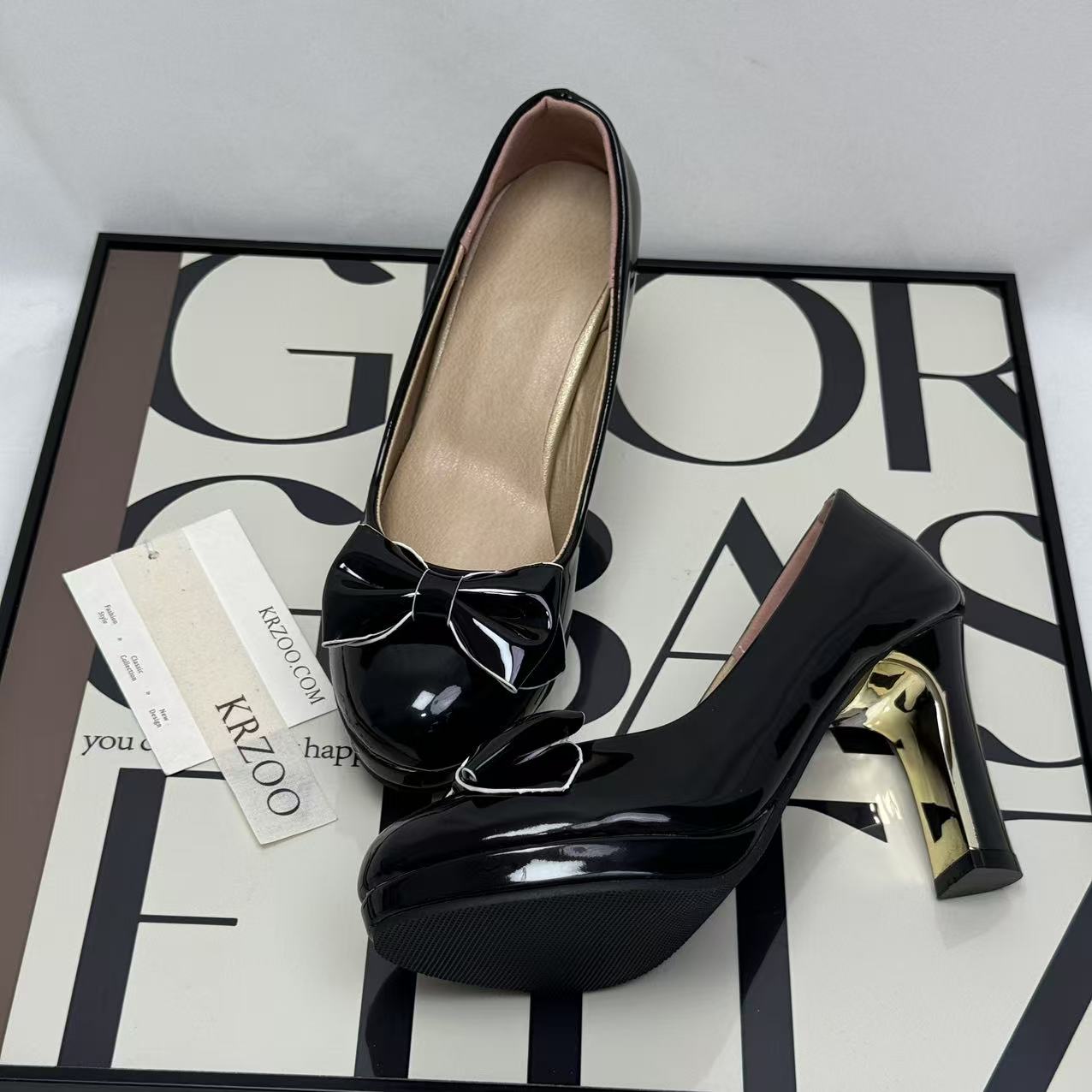 Belted waterproof platform high-heeled shoes