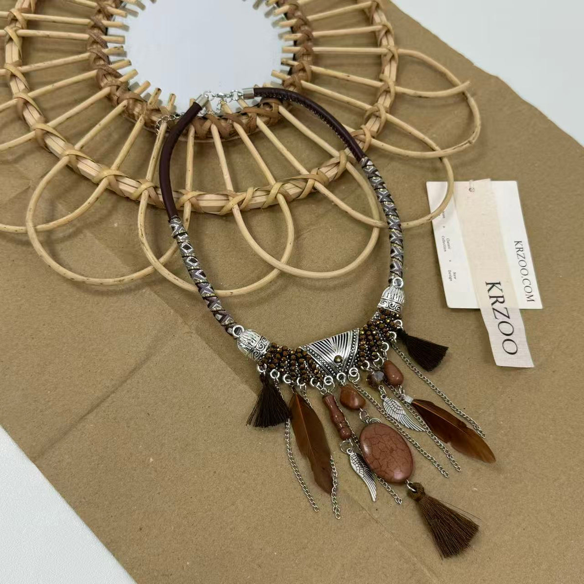 Turquoise Bohemian Feather Necklace