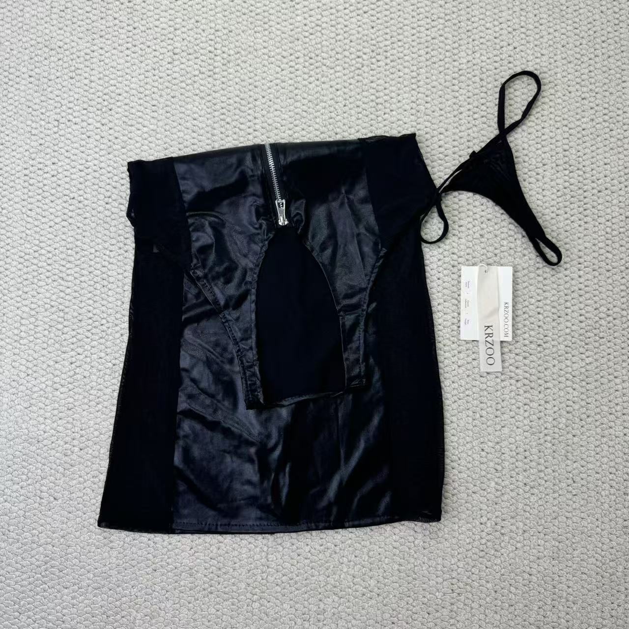 Leather trimmed bra with zipper shaping dress
