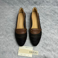 Hollow-woven square-toe shoes
