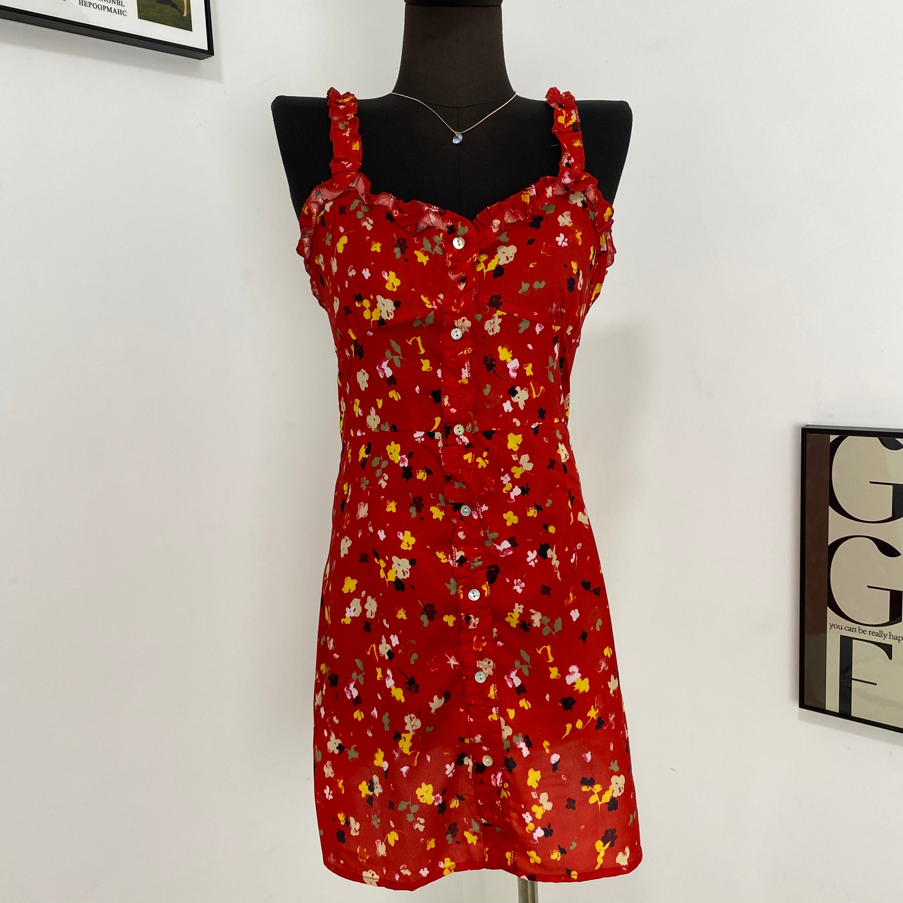 French Floral Slim Fit Suspender Skirt