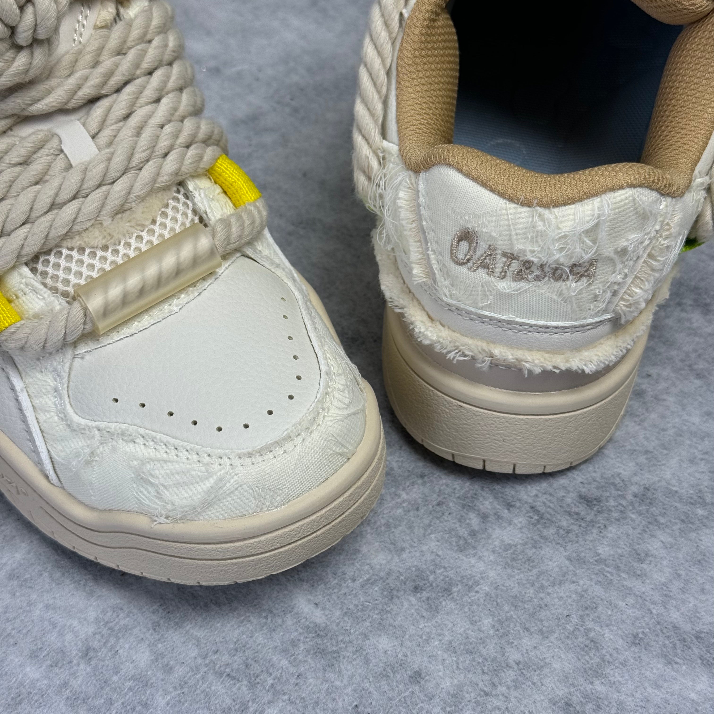 Dirty-braid white loafers