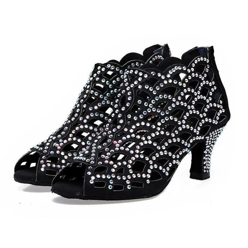 Women's Satin Rhinestone Customized Heels Dance Boots Salsa Dancing Shoes