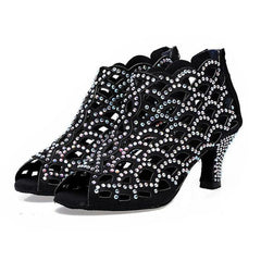 Women's Satin Rhinestone Customized Heels Dance Boots Salsa Dancing Shoes