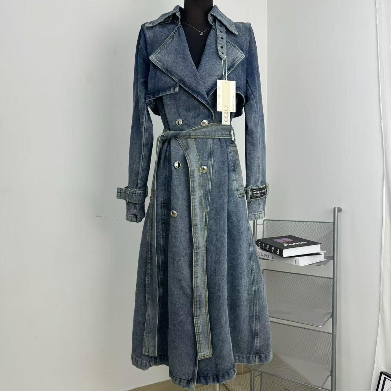 Unique Retro Denim Trench Coat