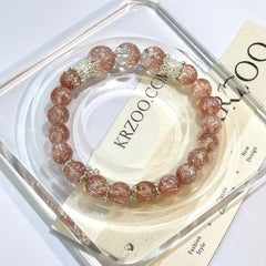 Pink Firework Quartz Beaded Bracelet，Aesthetic Handmade Crystal Bracelet Jewelry Gift