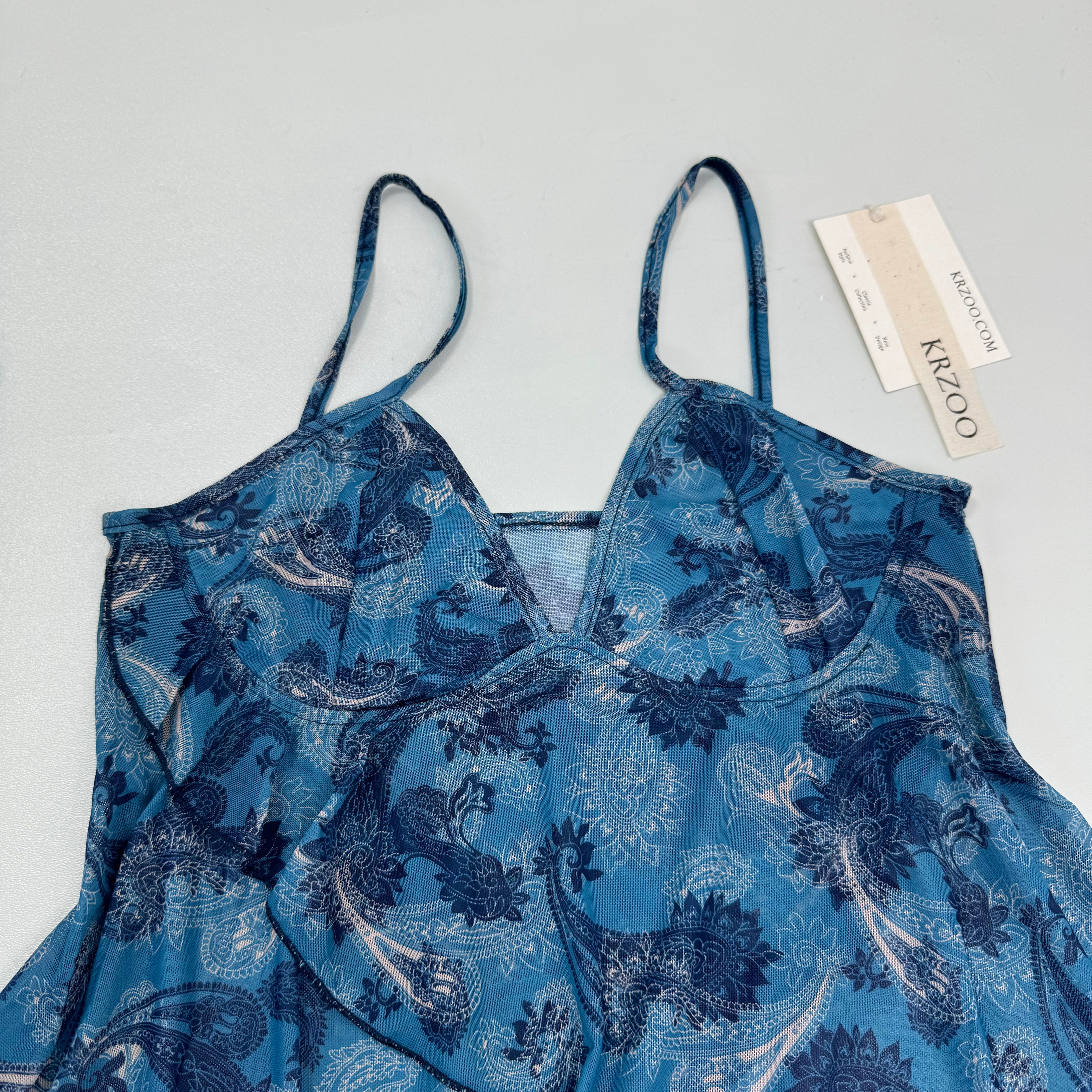 Strapless sheer mesh printed babydoll top