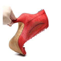 Women's Suede Red Customized Heels Dance Boots JazSalsa Dance Shoes