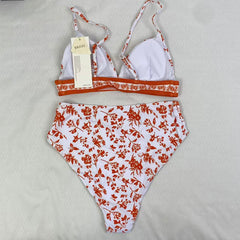 National pattern V-neck swimming suit