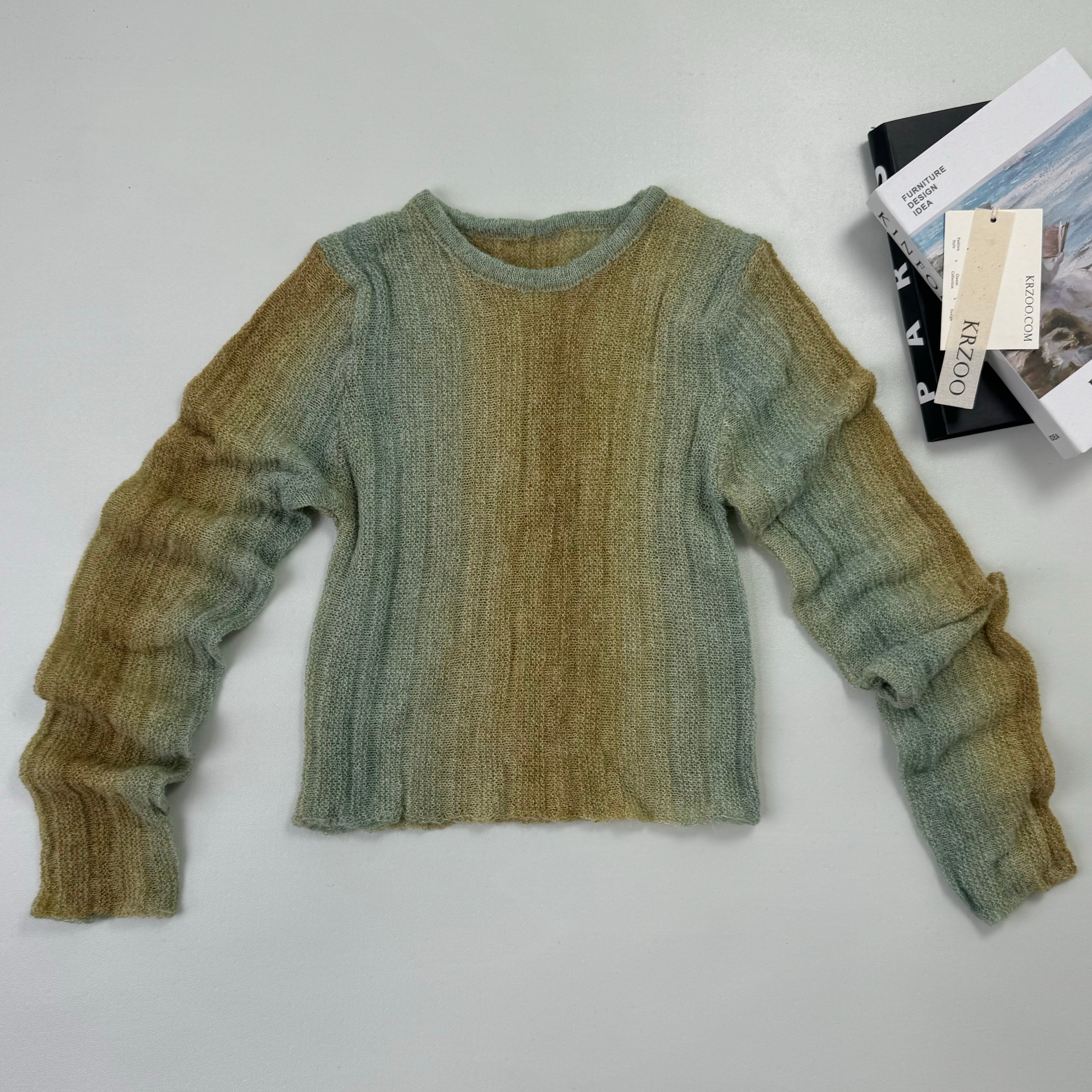 Graduated tie-dye long-sleeved knit shirt