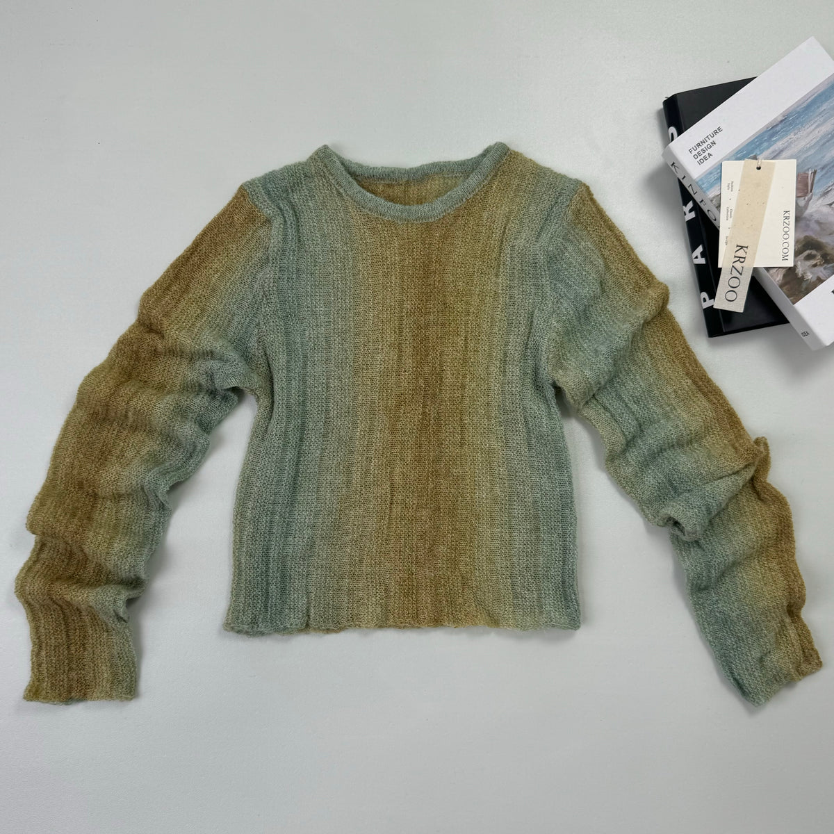 Graduated tie-dye long-sleeved knit shirt