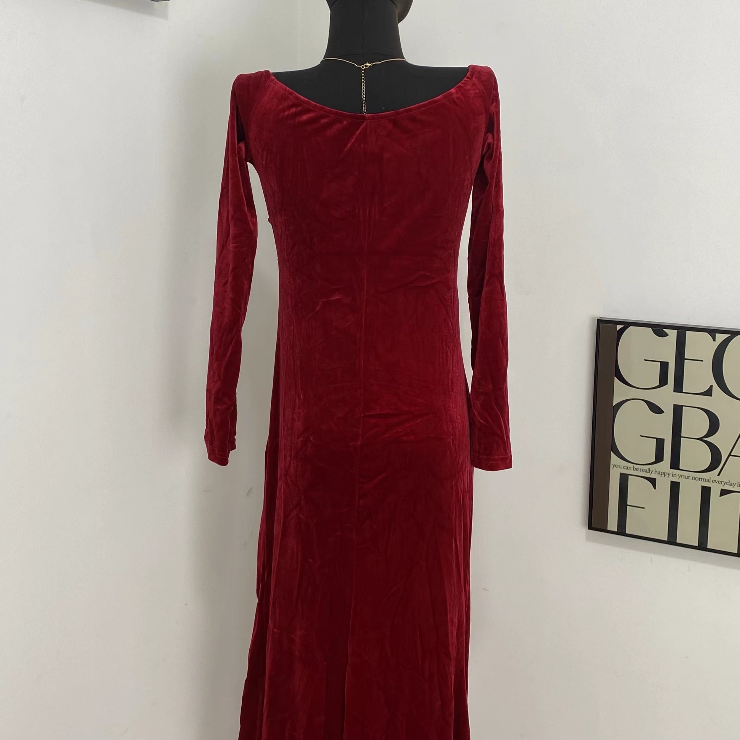 One-Shoulder High-Slit Velvet Dress