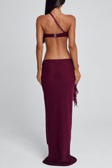 Irregular Halter Cut Out Sash Backless Party Maxi Dresses-Red Pre Order