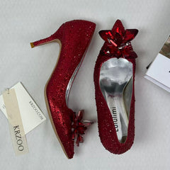 Pointed-toe rhinestone high heels