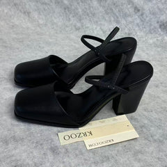 Square-toe loafers with thick heels