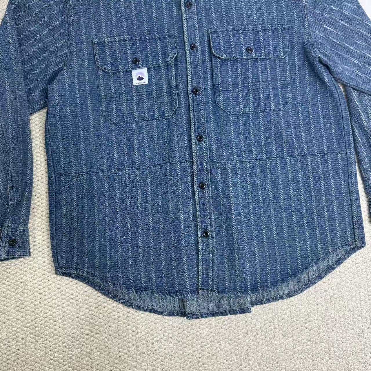 Washed Distressed Striped Long-Sleeved Shirt