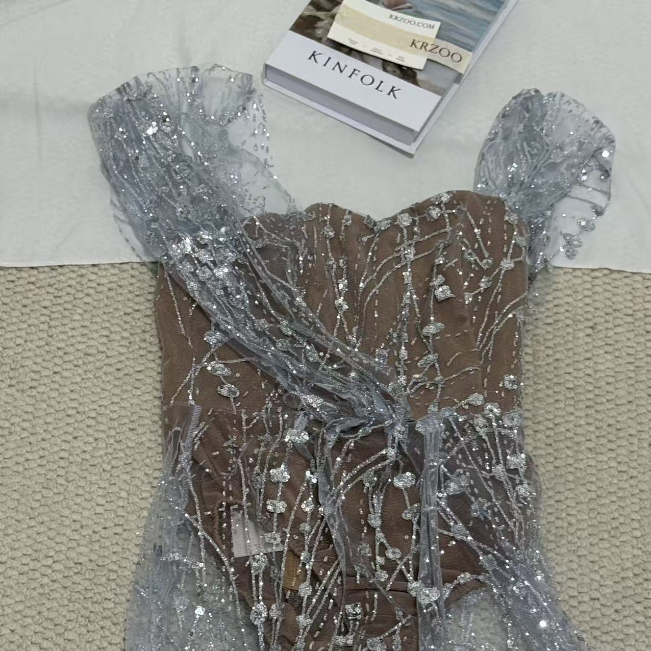 Silver Strapless Sequin Gown