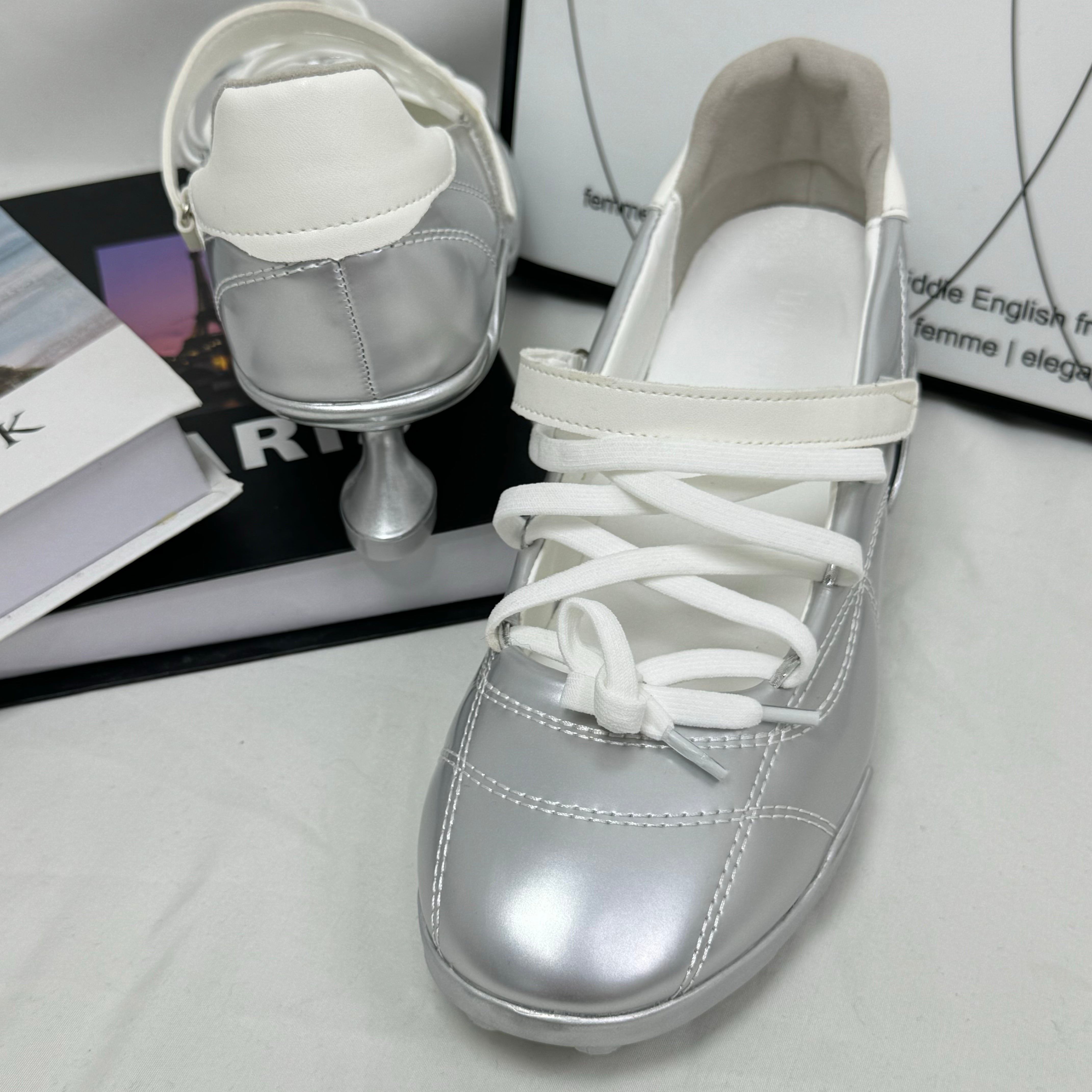 Bows tied to Mary Jane high-heeled shoes