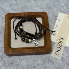 Multi-layer beaded leather woven bracelet