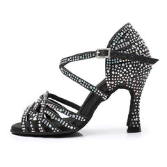 Women's Black Rhinestone Sparkling Glitter Customized Heel Dance Shoes