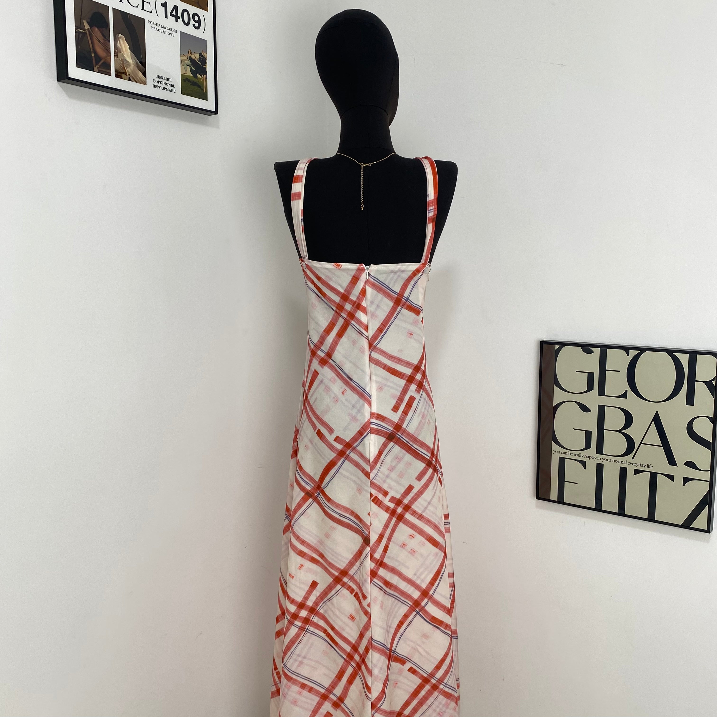 Retro Plaid Suspender Dress