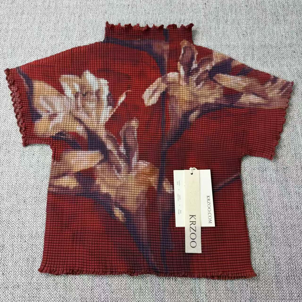 Ruffled lily flower high-neck short-sleeved shirt