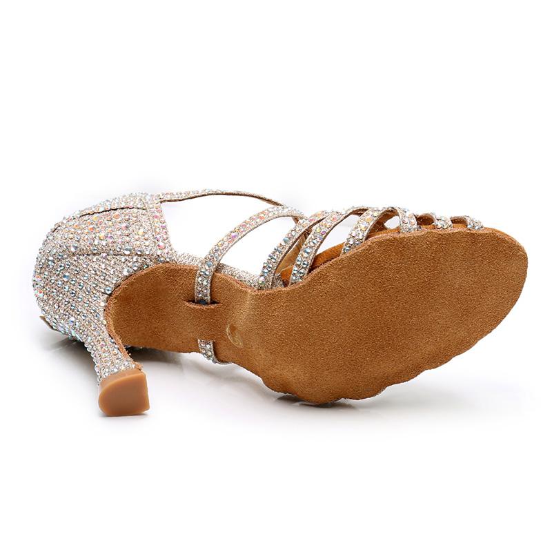 Women's Gray Rhinestone Sparkling Glitter Customized Heel Dance Shoes